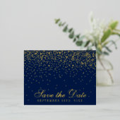 Navy Blue en Glam Confetti besparen de datum echt Folie Uitnodiging Briefkaart (Staand Voorkant)