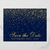 Navy Blue en Glam Confetti besparen de datum echt Folie Uitnodiging Briefkaart (Voorkant)