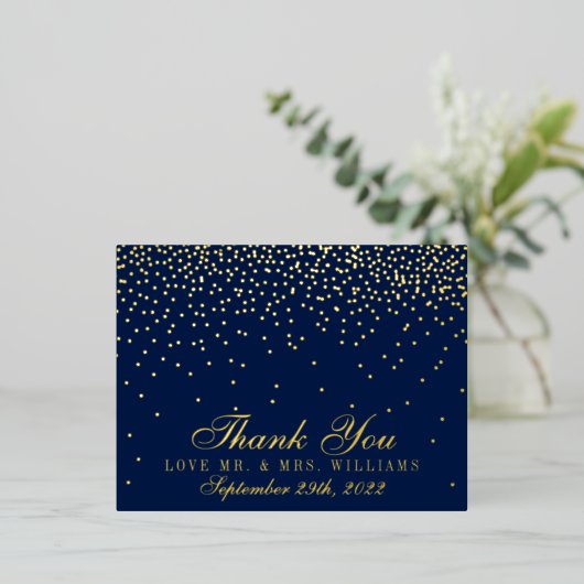 Navy Blue en Glam Confetti Weddenschap Folie Uitnodiging Briefkaart (Staand Voorkant)