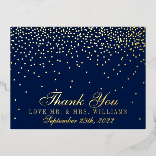Navy Blue en Glam Confetti Weddenschap Folie Uitnodiging Briefkaart (Voorkant)