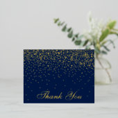 Navy Blue en Glam Confetti Weddenschap Folie Uitnodiging Briefkaart (Staand Voorkant)