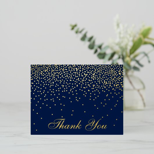 Navy Blue en Glam Confetti Weddenschap Folie Uitnodiging Briefkaart (Staand Voorkant)