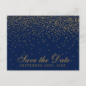 Navy Blue en Glam Gold Confetti bewaren de datum Aankondigingskaart (Voorkant)