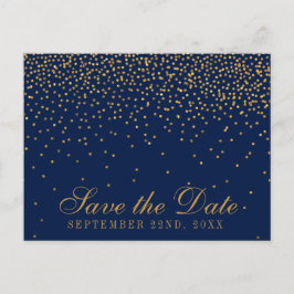 Navy Blue en Glam Gold Confetti bewaren de datum Aankondigingskaart