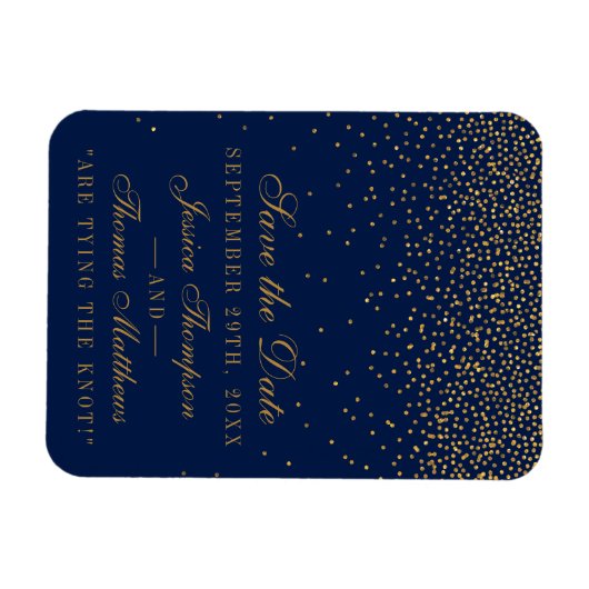Navy Blue en Glam Gold Confetti bewaren de datum Magneet (Horizontaal)