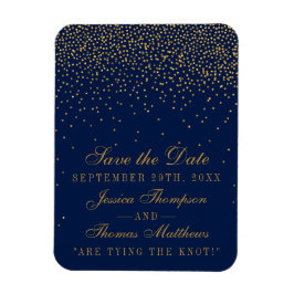 Navy Blue en Glam Gold Confetti bewaren de datum Magneet