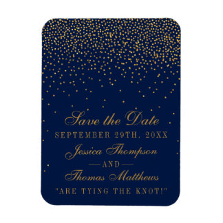 Navy Blue en Glam Gold Confetti bewaren de datum Magneet