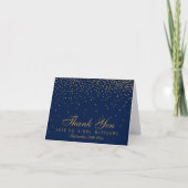 Navy Blue en Glam Gold Confetti Weddenschap Bedankkaart (Voorkant)