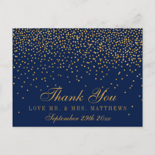 Navy Blue en Glam Gold Confetti Weddenschap Briefkaart
