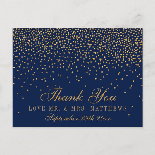 Navy Blue en Glam Gold Confetti Weddenschap Briefkaart (Voorkant)