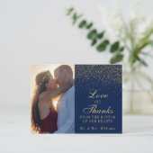 Navy Blue en Glam Gold Confetti Weddenschap Briefkaart (Staand voorkant)