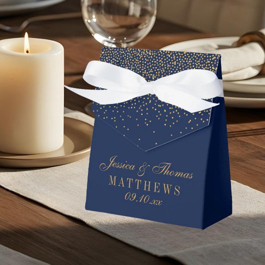 Navy Blue en Glam Gold Confetti Wedding Bedankdoosjes