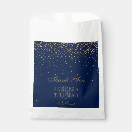 Navy Blue en Glam Gold Confetti Wedding Bedankzakje (Voorkant)
