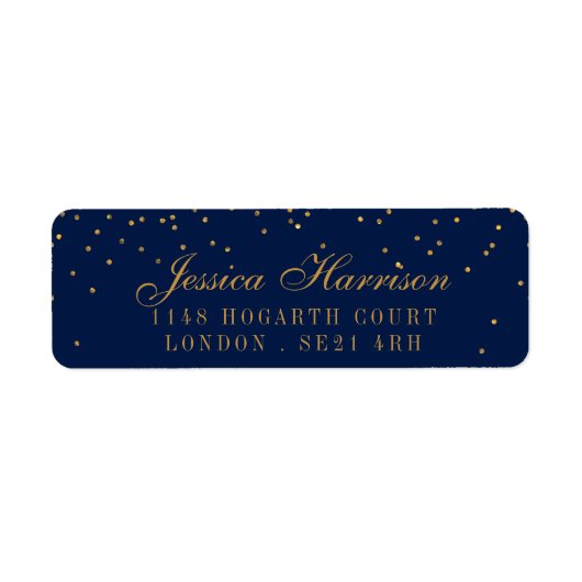 Navy Blue en Glam Gold Confetti Wedding Etiket (Voorkant)