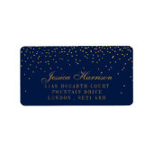 Navy Blue en Glam Gold Confetti Wedding Etiket (Voorkant)