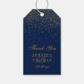 Navy Blue en Glam Gold Confetti Wedding Favor Cadeaulabel (Voorkant)