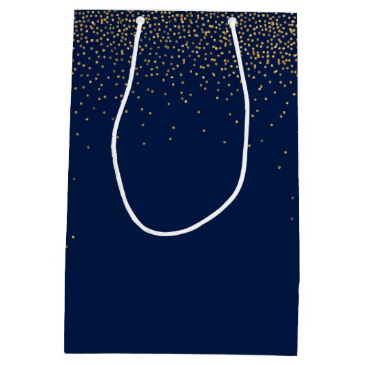 Navy Blue en Glam Gold Confetti Wedding Favor Medium Cadeauzakje (Achterkant)