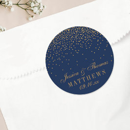 Navy Blue en Glam Gold Confetti Wedding Favor Ronde Sticker