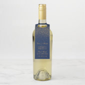 Navy Blue en Glam Gold Confetti Wedding Flessenhanger (Op fles)