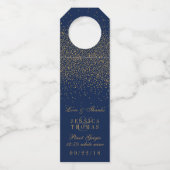 Navy Blue en Glam Gold Confetti Wedding Flessenhanger (Voorkant)