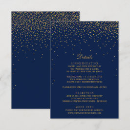 Navy Blue en Glam Gold Confetti Wedding Informatiekaartje