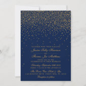 Navy Blue en Glam Gold Confetti Wedding Kaart (Voorkant)