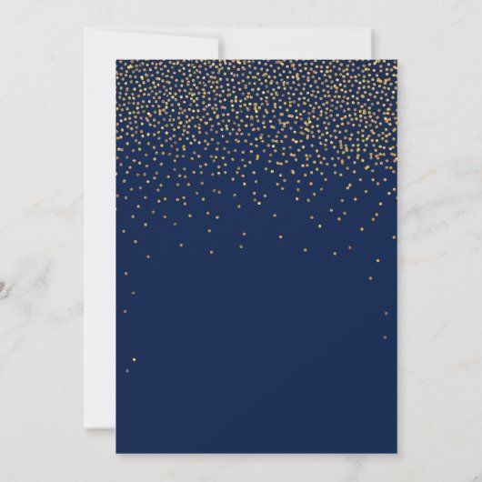 Navy Blue en Glam Gold Confetti Wedding Kaart (Achterkant)