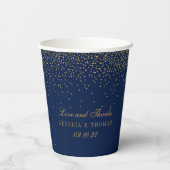 Navy Blue en Glam Gold Confetti Wedding Papieren Bekers (Achterkant)
