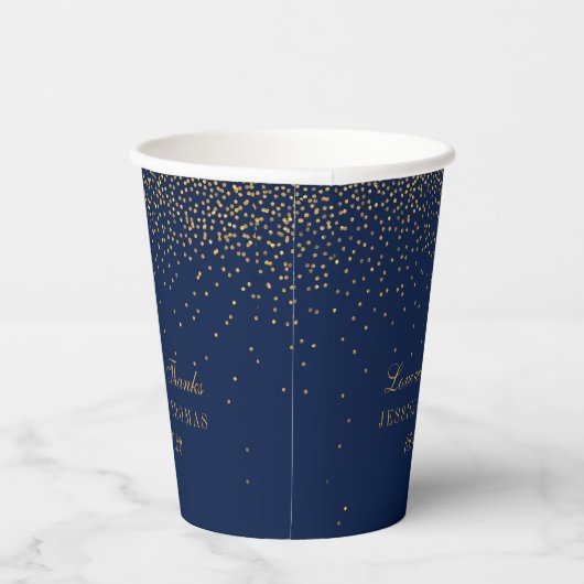 Navy Blue en Glam Gold Confetti Wedding Papieren Bekers (Rechts)