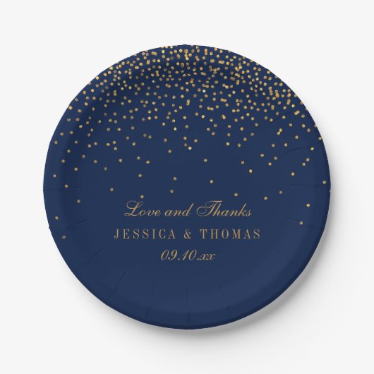 Navy Blue en Glam Gold Confetti Wedding Papieren Bordje (Voorkant)