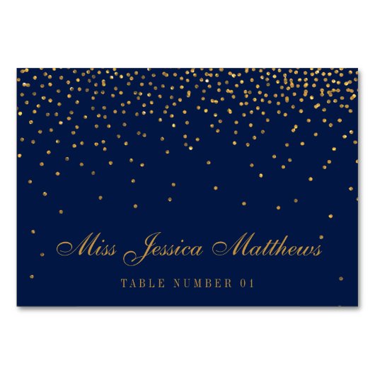 Navy Blue en Glam Gold Confetti Wedding Place Kaart (Voorkant)