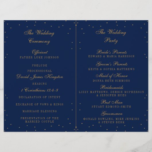 Navy Blue en Glam Gold Confetti Wedding Programme (Achterkant)