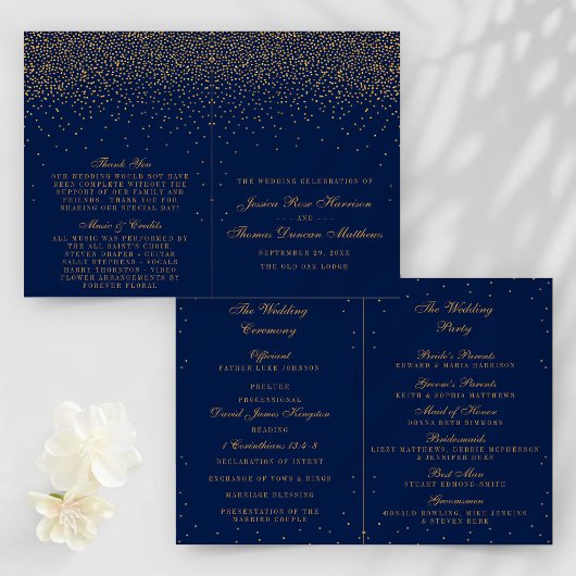 Navy Blue en Glam Gold Confetti Wedding Programme