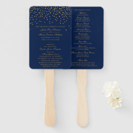 Navy Blue en Glam Gold Confetti Wedding Programme Handwaaier