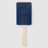 Navy Blue en Glam Gold Confetti Wedding Programme Handwaaier (Voorkant)