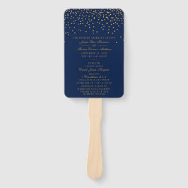 Navy Blue en Glam Gold Confetti Wedding Programme Handwaaier
