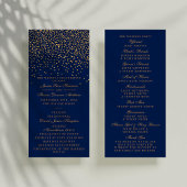 Navy Blue en Glam Gold Confetti Wedding Programme Reclamekaart