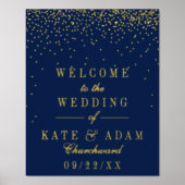 Navy Blue en Glam Gold Confetti Wedding Real Folie Afdrukken (Voorkant)