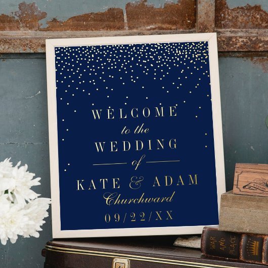 Navy Blue en Glam Gold Confetti Wedding Real Folie Afdrukken