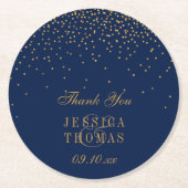 Navy Blue en Glam Gold Confetti Wedding Ronde Kartonnen Onderzetter (Voorkant)