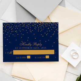 Navy Blue en Glam Gold Confetti Wedding RSVP
