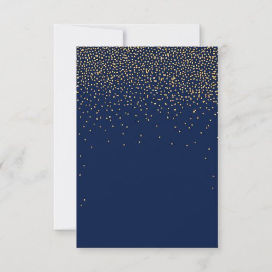 Navy Blue en Glam Gold Confetti Wedding RSVP Kaartje (Achterkant)