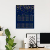 Navy Blue en Glam Gold Confetti Wedding Seating Se Poster (Thuiskantoor)