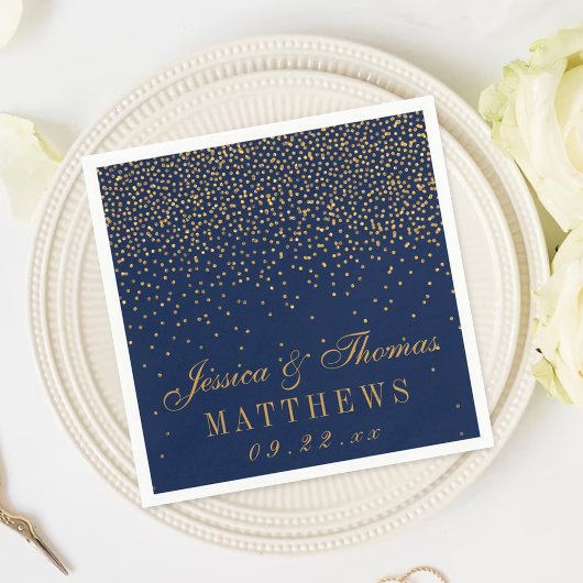 Navy Blue en Glam Gold Confetti Wedding Servet