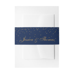 Navy Blue en Glam Gold Confetti Wedding Uitnodigingen Wikkel