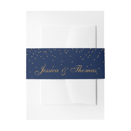 Navy Blue en Glam Gold Confetti Wedding Uitnodigingen Wikkel (Voorkant Voorbeeld)