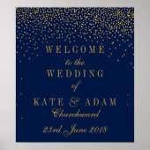 Navy Blue en Glam Gold Confetti Wedding Welkom Poster (Voorkant)