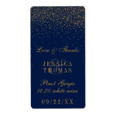 Navy Blue en Glam Gold Confetti Wedding Wine Bottl Etiket (Voorkant)