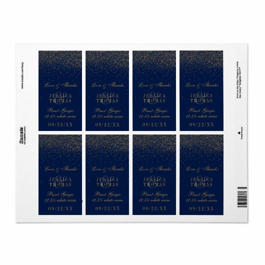 Navy Blue en Glam Gold Confetti Wedding Wine Bottl Etiket (Full Sheet)