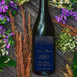 Navy Blue en Glam Gold Confetti Wedding Wine Bottl Etiket